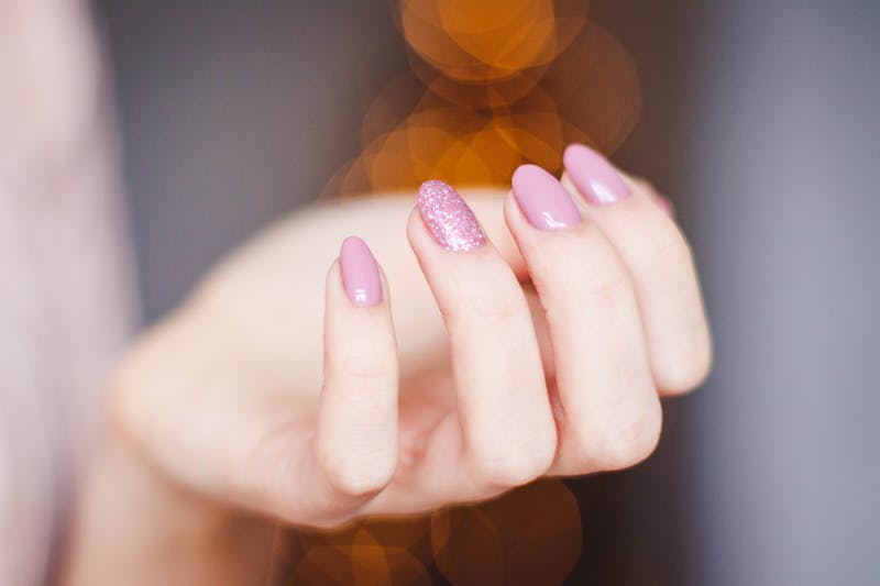 Pink glitter gel manicure result